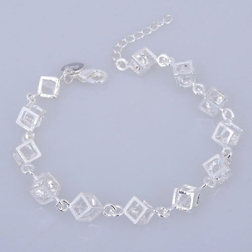 Womens Silver Plated Cube Clear Rhinestone Bracelet Engagement Party Jewelry Image 4