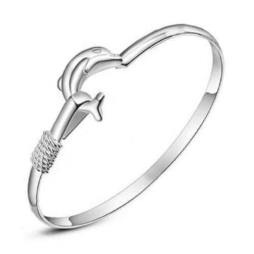 Womens Fashion Silver Plated Dolphin Wristband Bangle Cuff Bracelet Jewelry Image 7