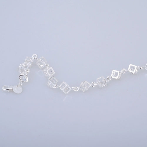 Womens Silver Plated Cube Clear Rhinestone Bracelet Engagement Party Jewelry Image 6