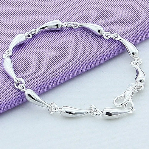 Women Fashion Silver Plated Waterdrop Link Chain Bracelet Bangle Jewelry Gift Image 3