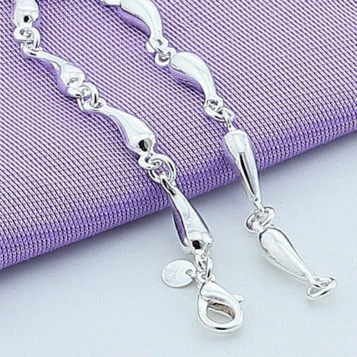 Women Fashion Silver Plated Waterdrop Link Chain Bracelet Bangle Jewelry Gift Image 4