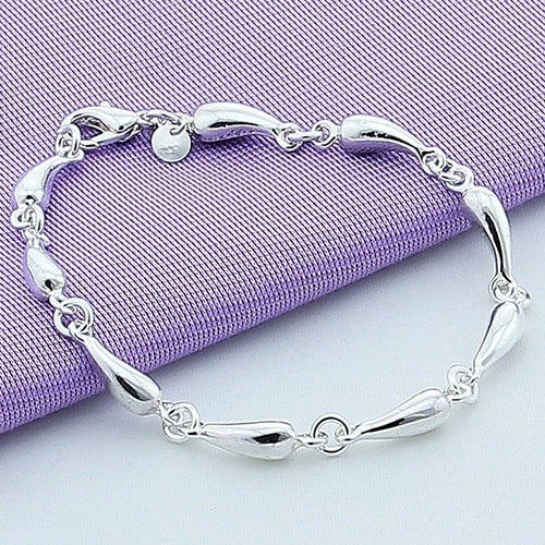 Women Fashion Silver Plated Waterdrop Link Chain Bracelet Bangle Jewelry Gift Image 4