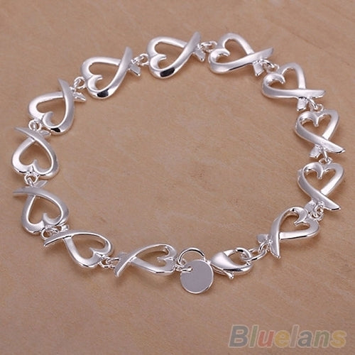 Women Girl Gift Silver Plated Love Heart Charm Chain Wedding Party Bracelet Image 1