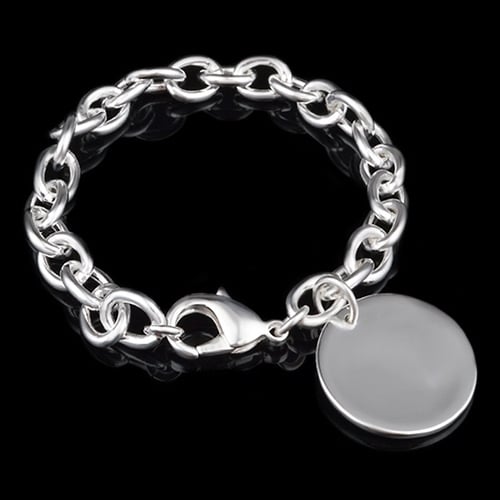 Womens Silver Plated Round Charm Pendant Chain Link Bangle Bracelet Jewelry Image 1