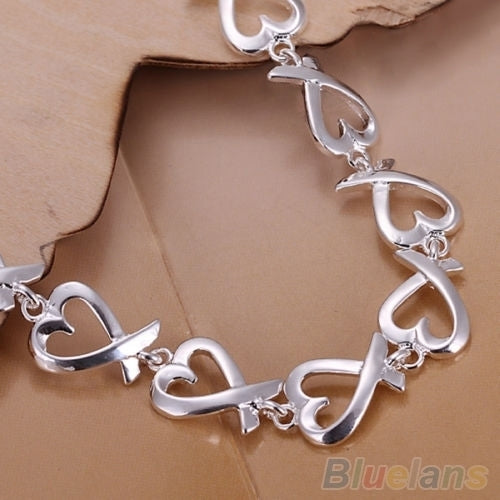 Women Girl Gift Silver Plated Love Heart Charm Chain Wedding Party Bracelet Image 2