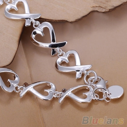 Women Girl Gift Silver Plated Love Heart Charm Chain Wedding Party Bracelet Image 3