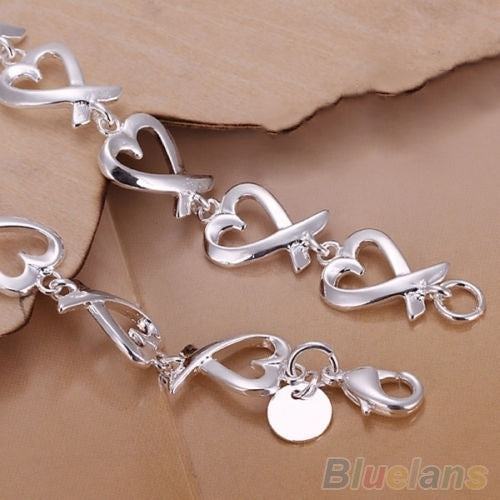 Women Girl Gift Silver Plated Love Heart Charm Chain Wedding Party Bracelet Image 4