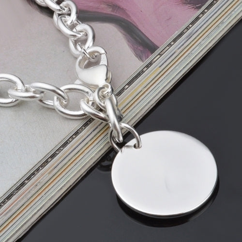 Womens Silver Plated Round Charm Pendant Chain Link Bangle Bracelet Jewelry Image 3