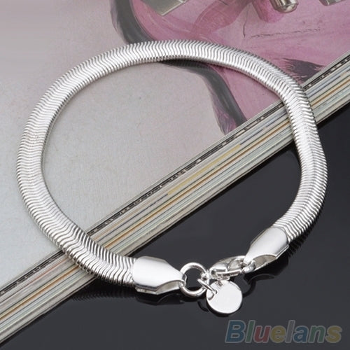 Unisex Fashion Silver Plated 6mm Snake Chain Lobster Clasp Bracelet Bangle Gift Image 2