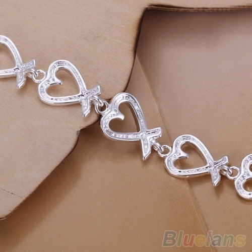 Women Girl Gift Silver Plated Love Heart Charm Chain Wedding Party Bracelet Image 4