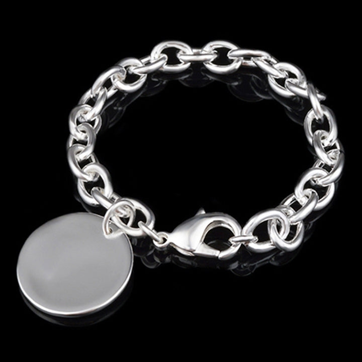 Womens Silver Plated Round Charm Pendant Chain Link Bangle Bracelet Jewelry Image 4