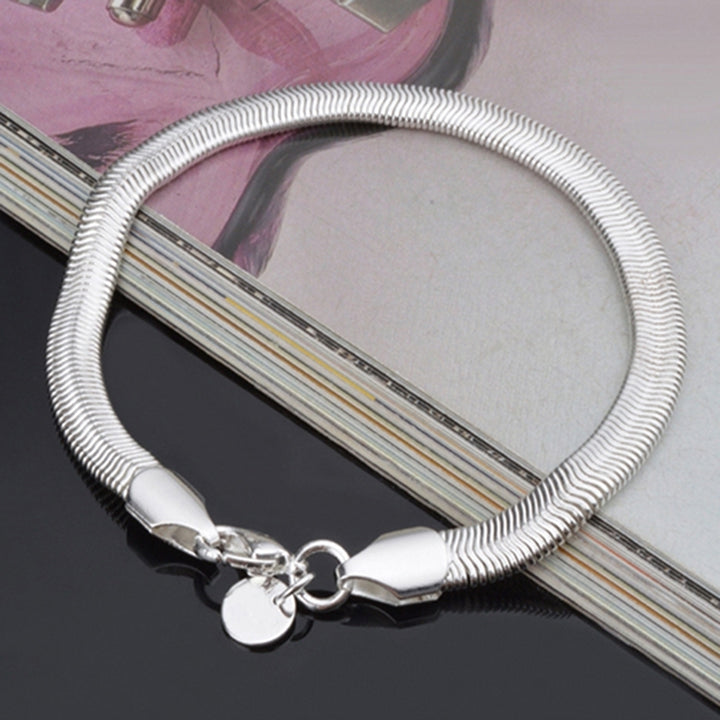 Unisex Fashion Silver Plated 6mm Snake Chain Lobster Clasp Bracelet Bangle Gift Image 4