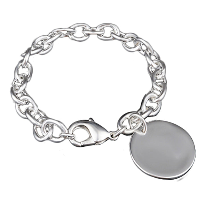 Womens Silver Plated Round Charm Pendant Chain Link Bangle Bracelet Jewelry Image 7