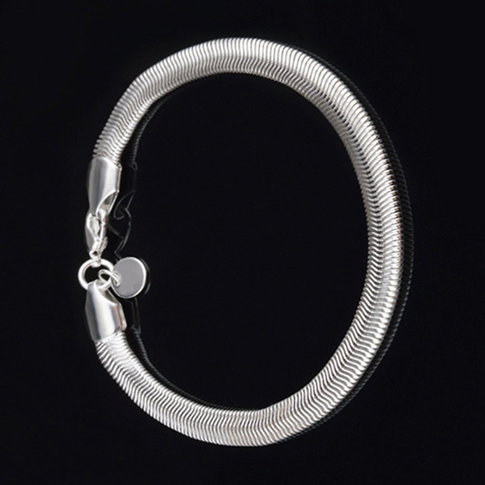 Unisex Fashion Silver Plated 6mm Snake Chain Lobster Clasp Bracelet Bangle Gift Image 6