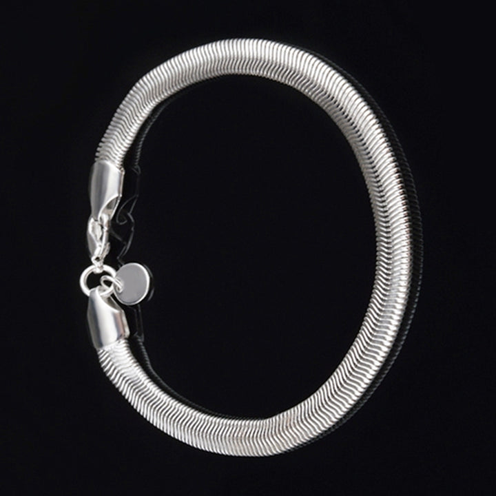 Unisex Fashion Silver Plated 6mm Snake Chain Lobster Clasp Bracelet Bangle Gift Image 6