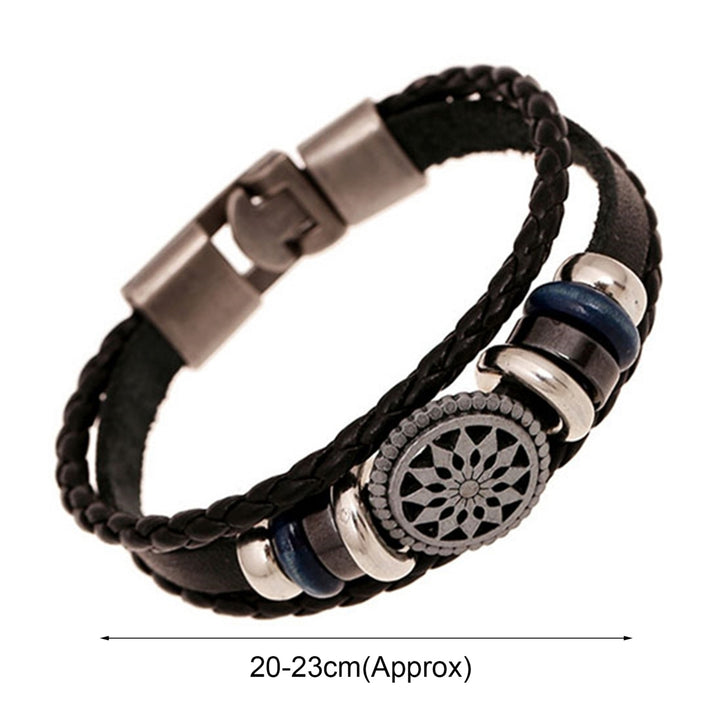 Unisex Multilayer Faux Leather Hollow Flower Braided Bracelet for Party Club Image 4