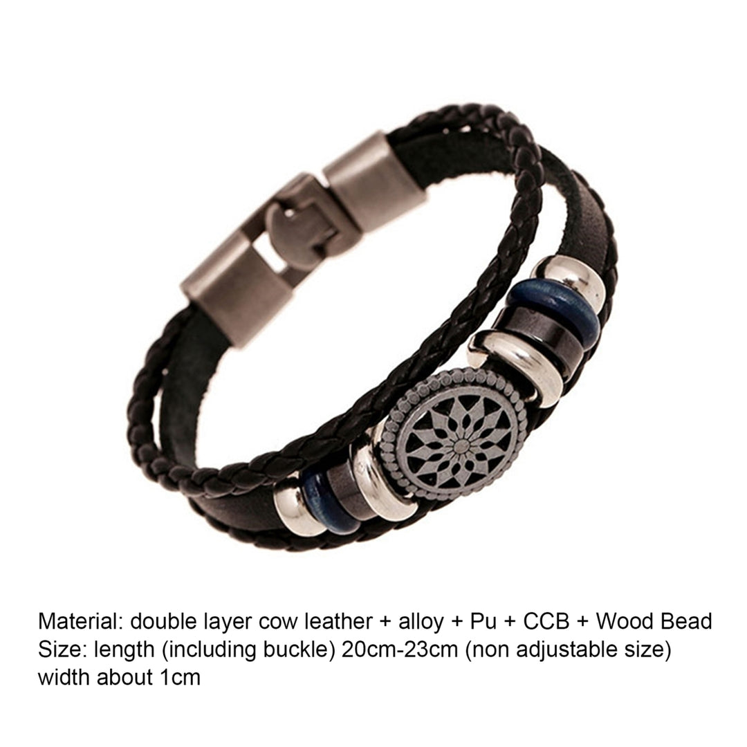 Unisex Multilayer Faux Leather Hollow Flower Braided Bracelet for Party Club Image 6