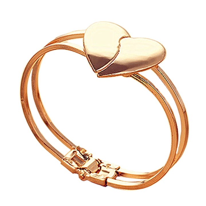 Fashion Women Gold Plated Cuff Bangle Couple Love Heart Charms Bracelet Jewelry Image 8