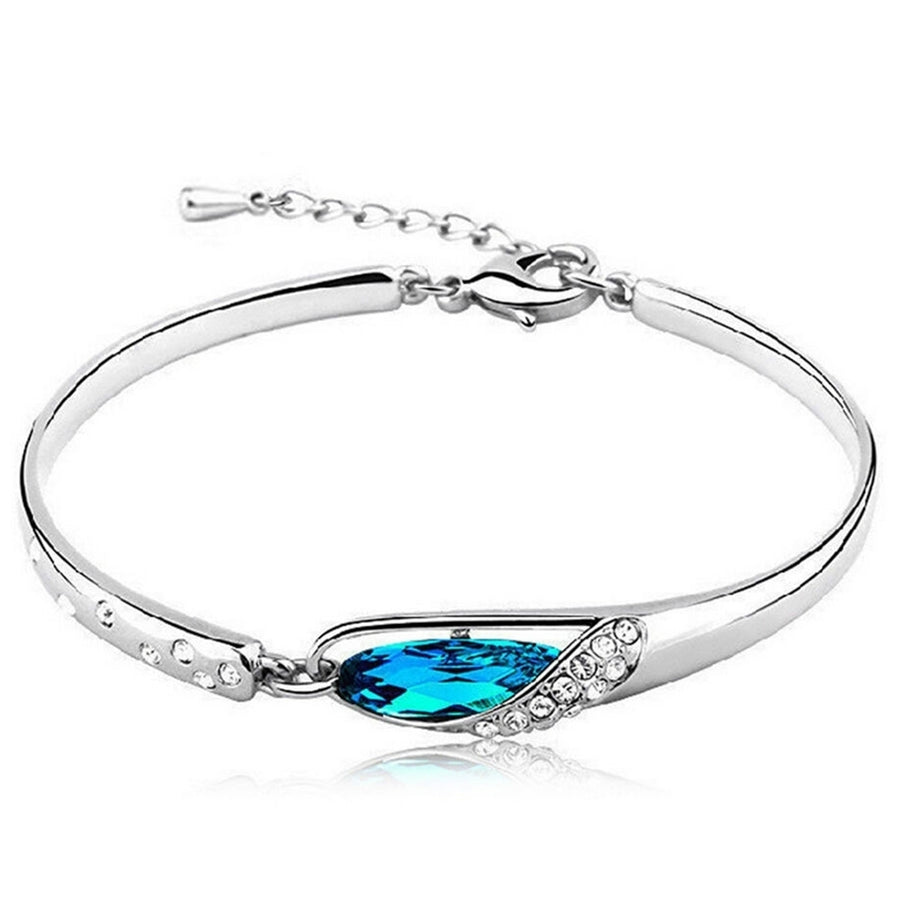 Fashion Women Silver Plated Crystal Chain Bangle Cuff Charm Bracelet Jewelry Image 1