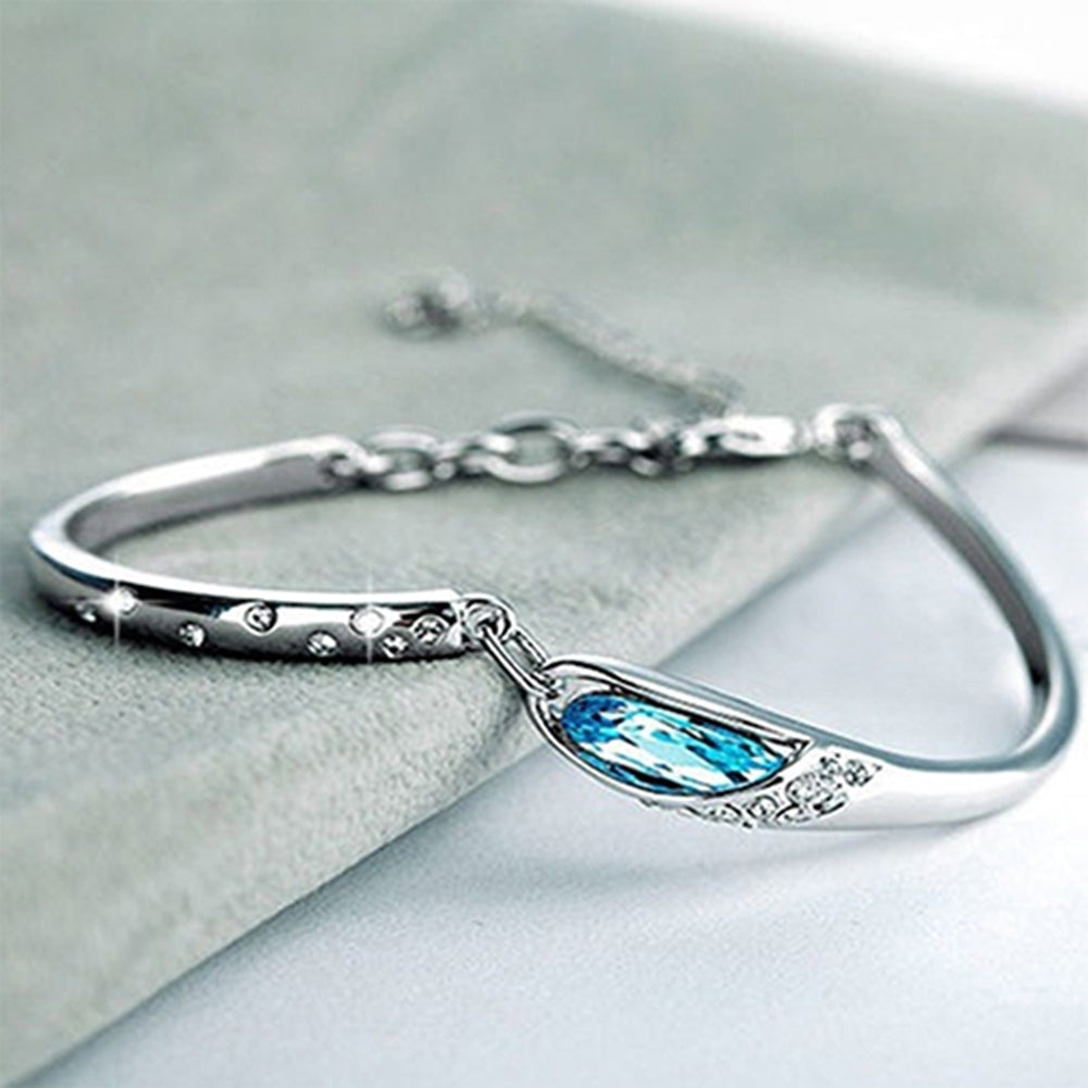 Fashion Women Silver Plated Crystal Chain Bangle Cuff Charm Bracelet Jewelry Image 4