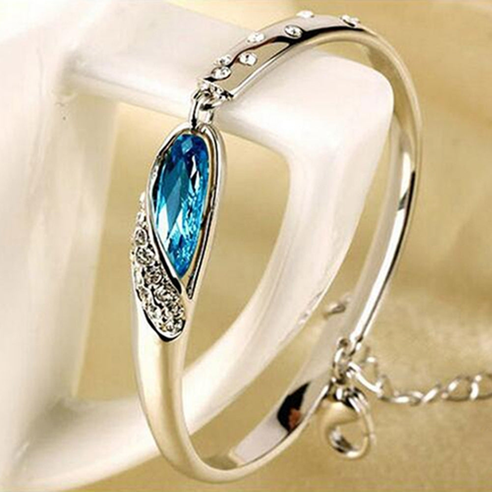 Fashion Women Silver Plated Crystal Chain Bangle Cuff Charm Bracelet Jewelry Image 4