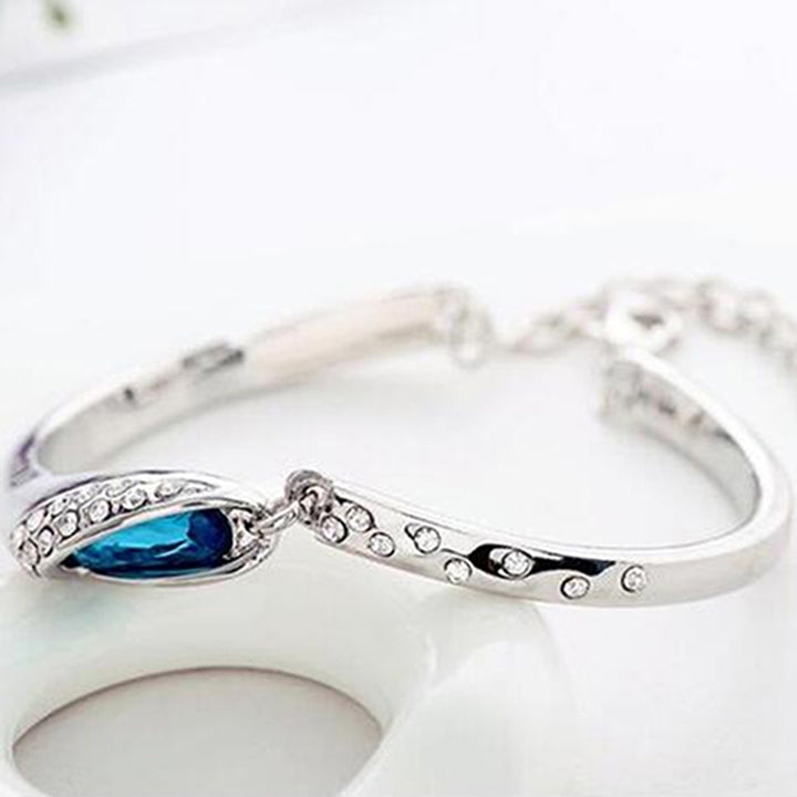 Fashion Women Silver Plated Crystal Chain Bangle Cuff Charm Bracelet Jewelry Image 6