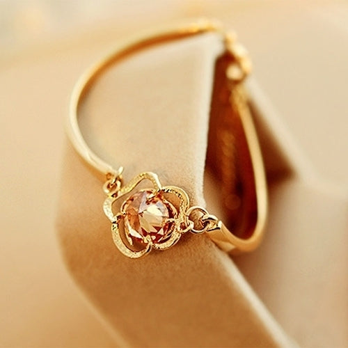 Women Golden Flower Crystal Rose Bangle Cuff Chain Bracelet Chic Jewelry Present Image 3