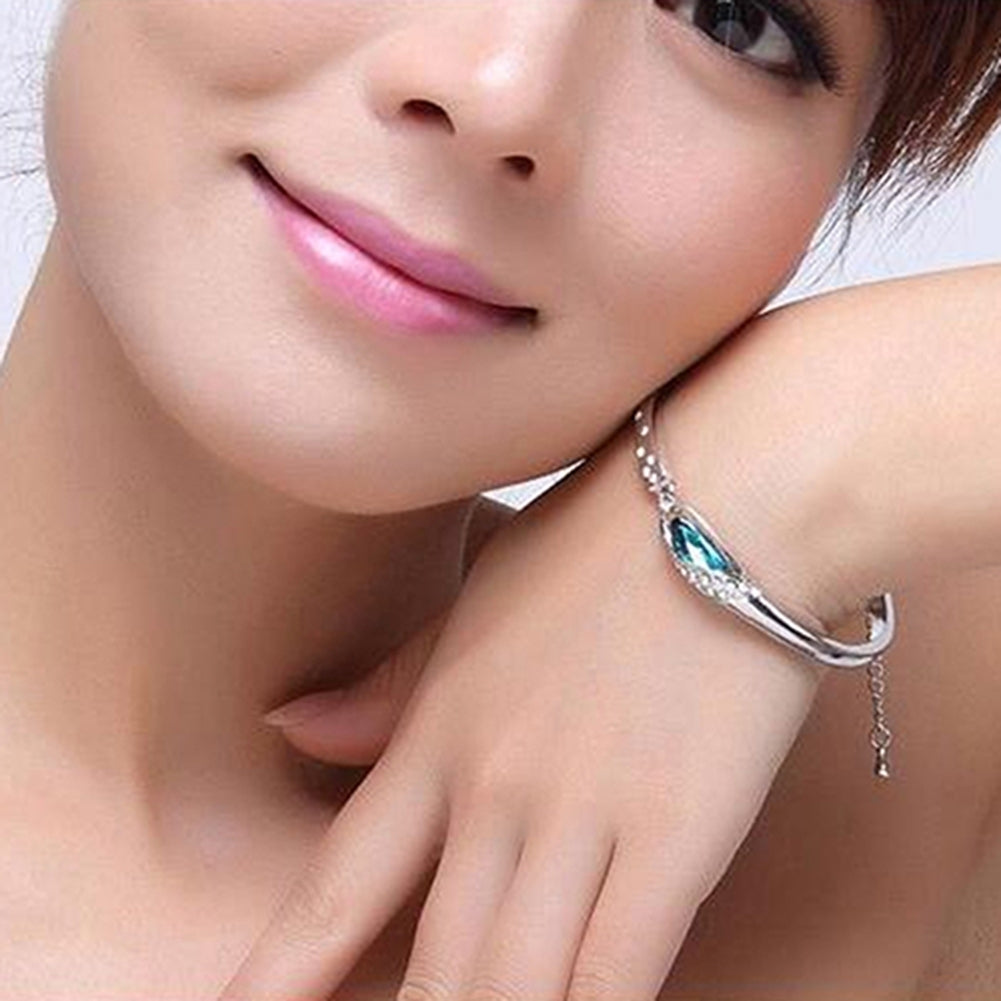 Fashion Women Silver Plated Crystal Chain Bangle Cuff Charm Bracelet Jewelry Image 8