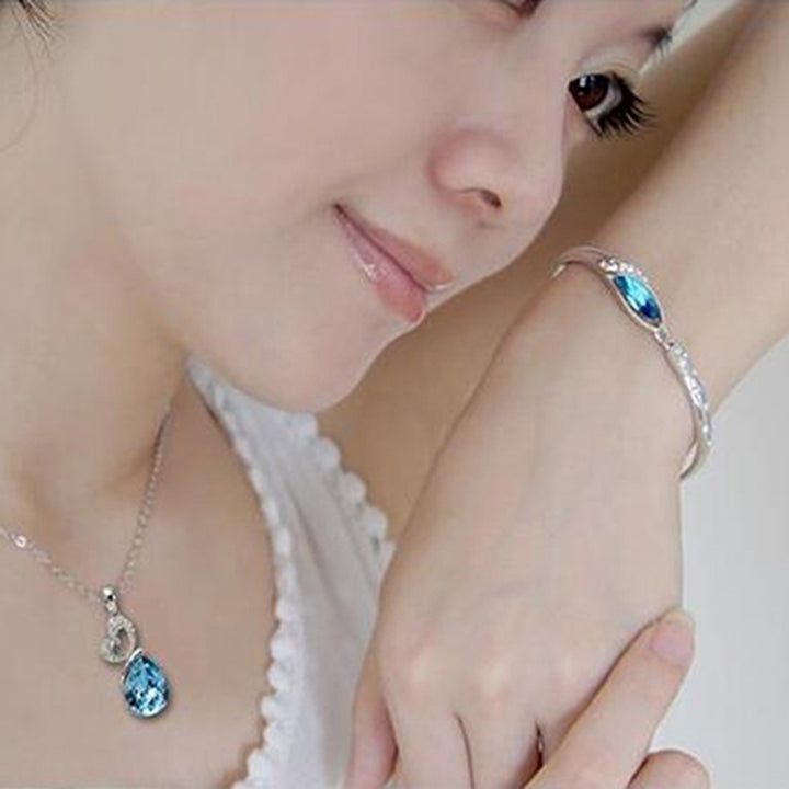 Fashion Women Silver Plated Crystal Chain Bangle Cuff Charm Bracelet Jewelry Image 9