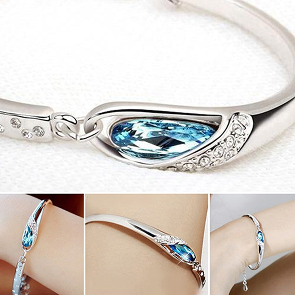 Fashion Women Silver Plated Crystal Chain Bangle Cuff Charm Bracelet Jewelry Image 10