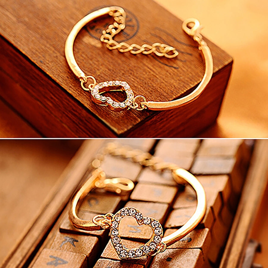 Bracelet No Fading Adjustable Alloy Women Gold Crystal Rhinestone Love Heart Chain Bracelet for Gift Image 1