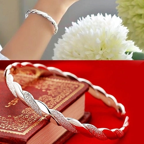 Fashion Women Silver Plated Cuff Charm Chain Wrist Bracelet Bangle Image 2