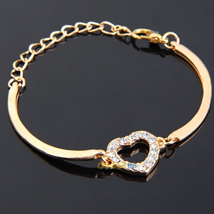 Bracelet No Fading Adjustable Alloy Women Gold Crystal Rhinestone Love Heart Chain Bracelet for Gift Image 2