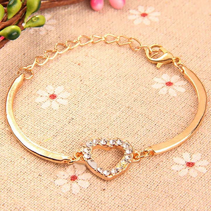 Bracelet No Fading Adjustable Alloy Women Gold Crystal Rhinestone Love Heart Chain Bracelet for Gift Image 3