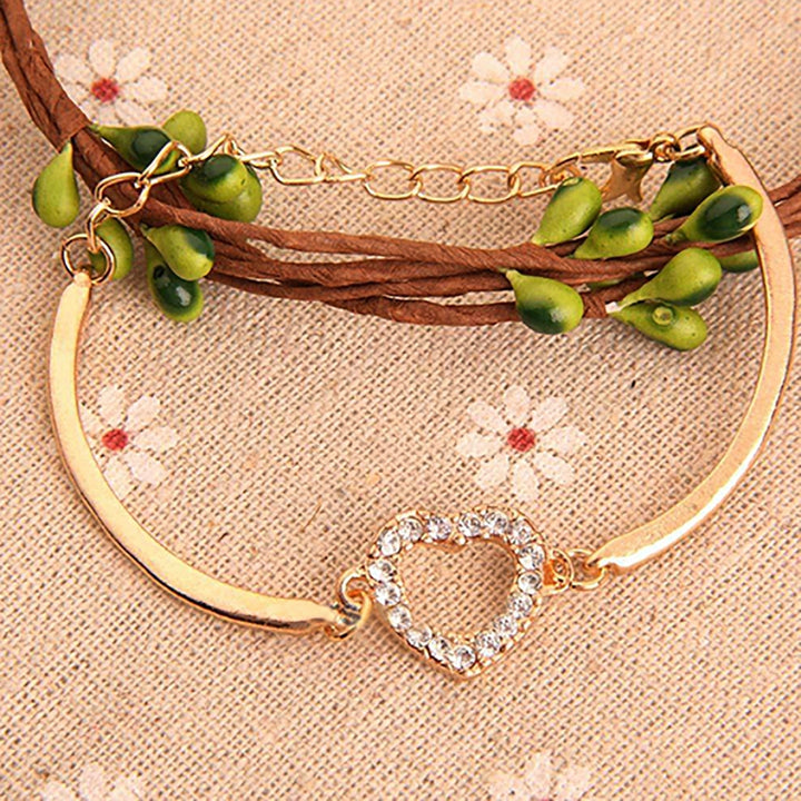 Bracelet No Fading Adjustable Alloy Women Gold Crystal Rhinestone Love Heart Chain Bracelet for Gift Image 4