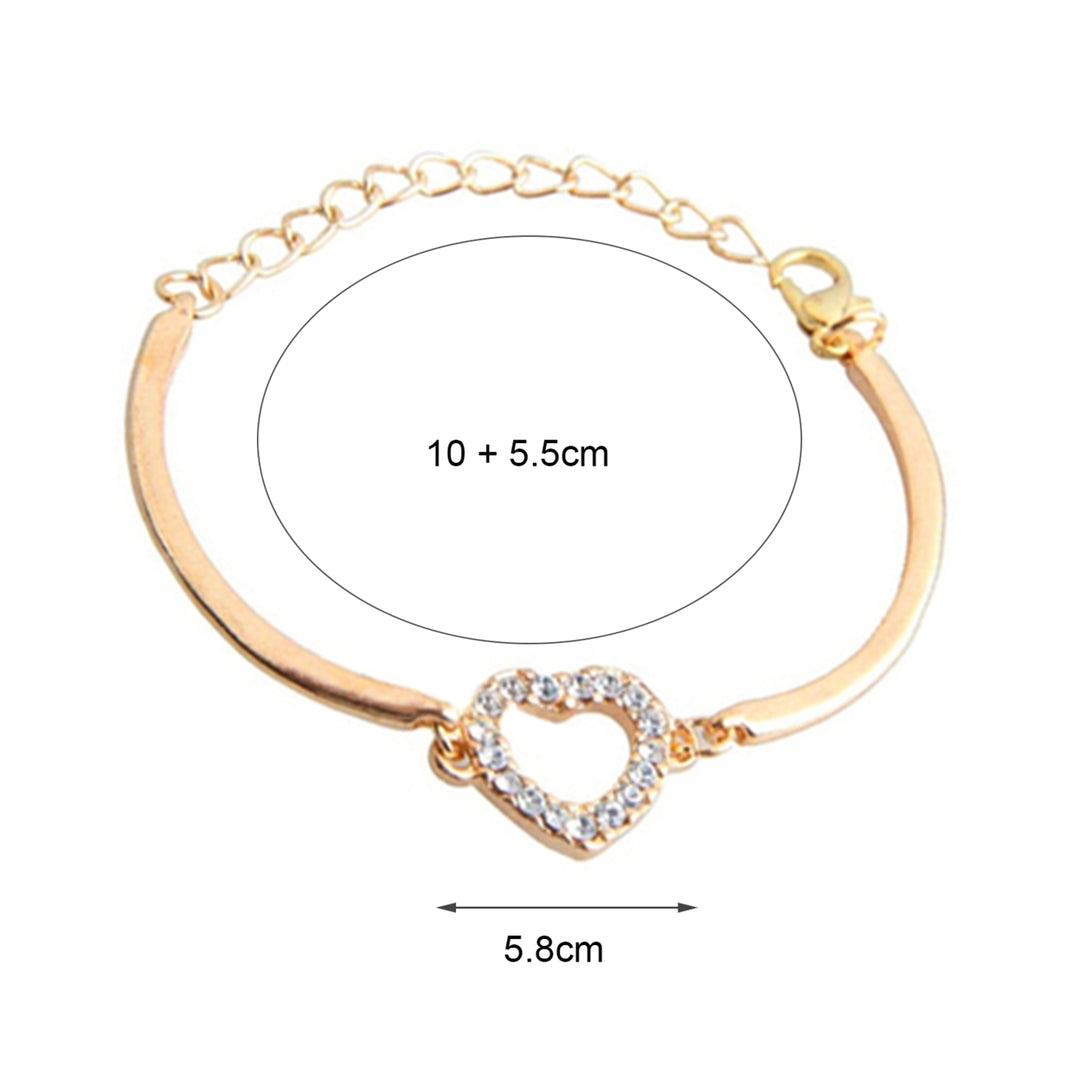 Bracelet No Fading Adjustable Alloy Women Gold Crystal Rhinestone Love Heart Chain Bracelet for Gift Image 4