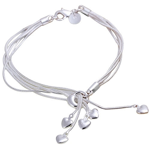 Fashion Heart Charm Pendant Silver Plated Chain Bracelet Wedding Party Jewelry Image 4