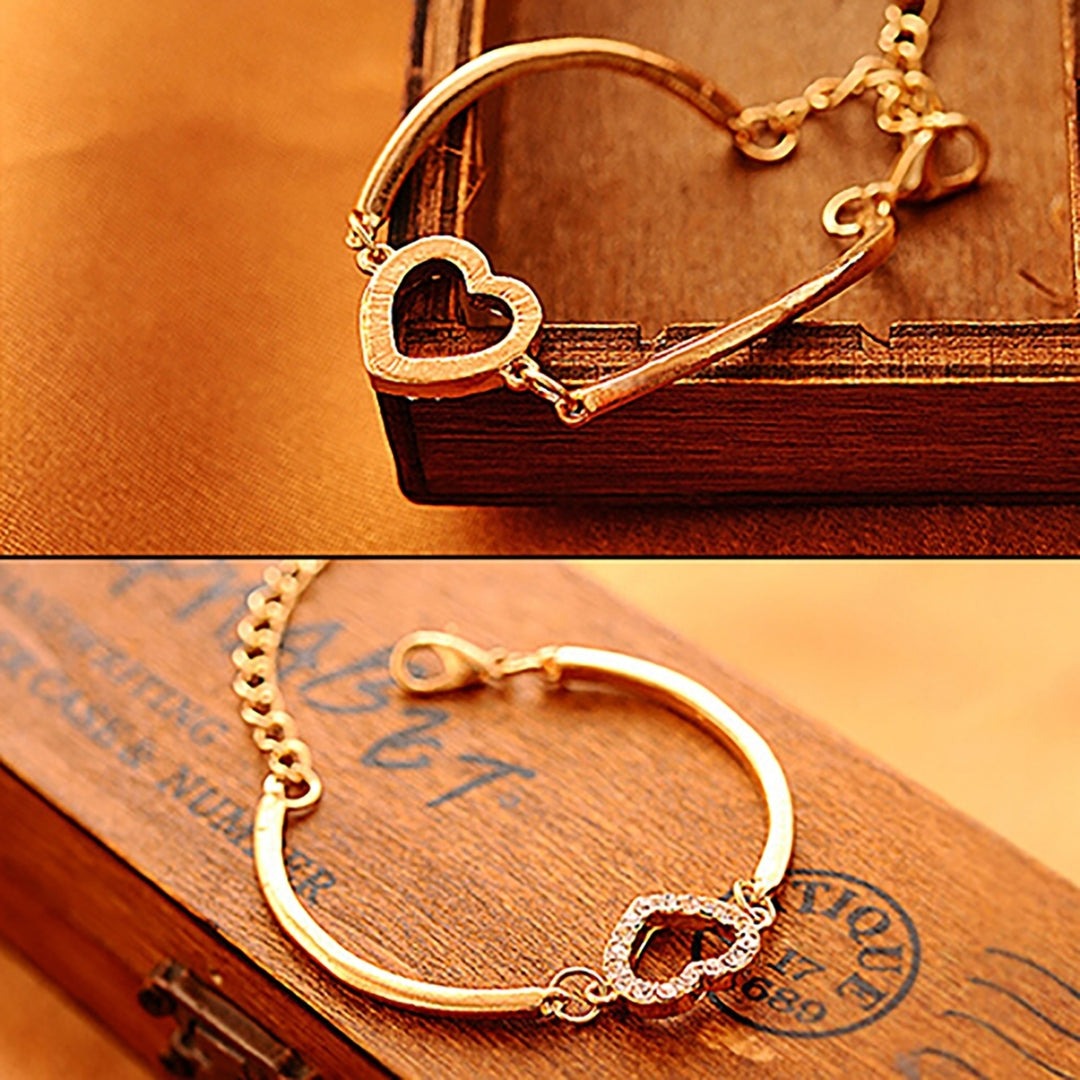 Bracelet No Fading Adjustable Alloy Women Gold Crystal Rhinestone Love Heart Chain Bracelet for Gift Image 6