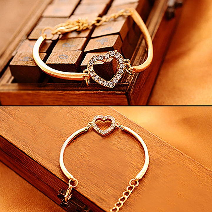 Bracelet No Fading Adjustable Alloy Women Gold Crystal Rhinestone Love Heart Chain Bracelet for Gift Image 7