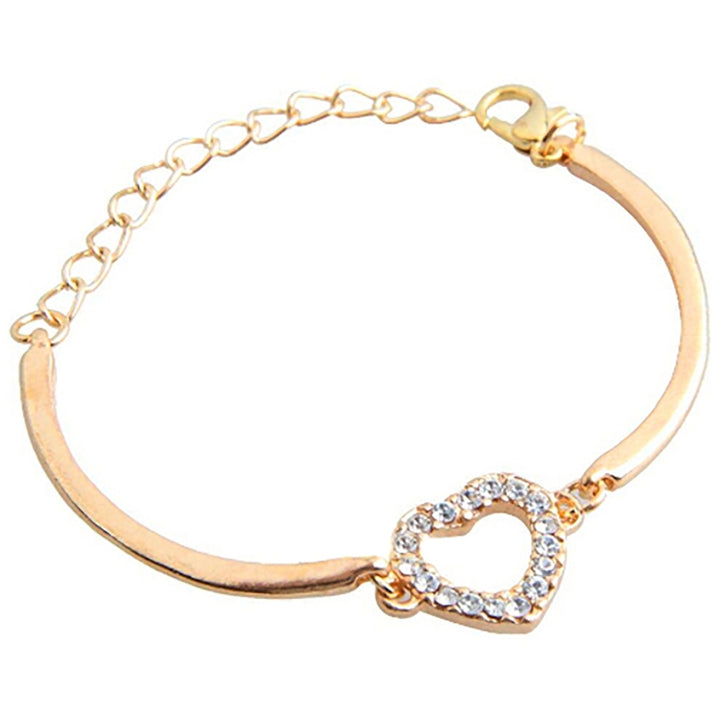 Bracelet No Fading Adjustable Alloy Women Gold Crystal Rhinestone Love Heart Chain Bracelet for Gift Image 9