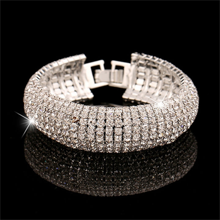 Women Roman Style Rhinestone Wide Bangle Bracelet Jewelry Gift for Wedding Party Banquet Image 1