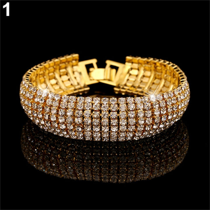 Women Roman Style Rhinestone Wide Bangle Bracelet Jewelry Gift for Wedding Party Banquet Image 2