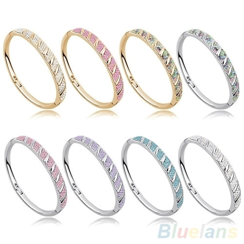 Women Bridal Slim Shiny Rhinestone Bangle Bracelet Engagement Wedding Jewelry Image 1