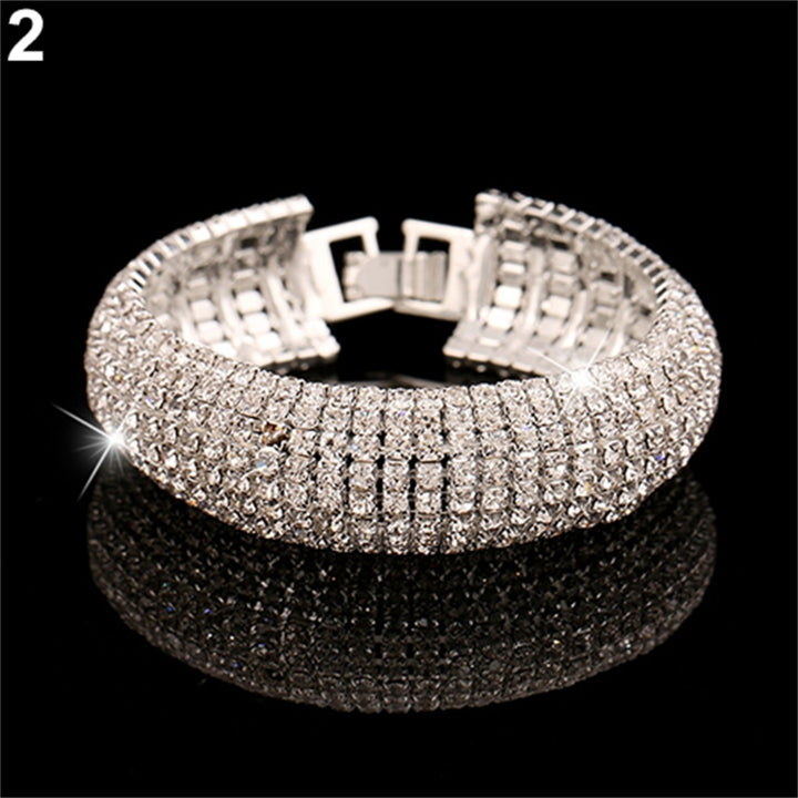 Women Roman Style Rhinestone Wide Bangle Bracelet Jewelry Gift for Wedding Party Banquet Image 3