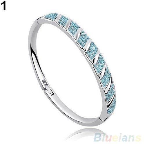 Women Bridal Slim Shiny Rhinestone Bangle Bracelet Engagement Wedding Jewelry Image 2