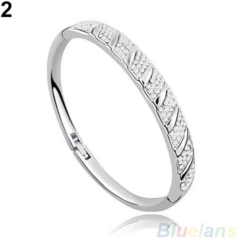 Women Bridal Slim Shiny Rhinestone Bangle Bracelet Engagement Wedding Jewelry Image 3