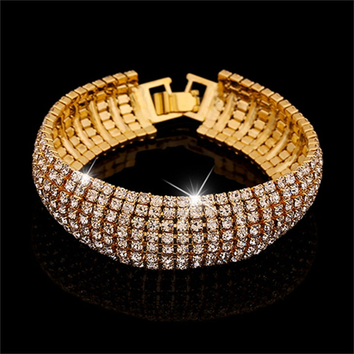 Women Roman Style Rhinestone Wide Bangle Bracelet Jewelry Gift for Wedding Party Banquet Image 4