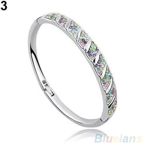 Women Bridal Slim Shiny Rhinestone Bangle Bracelet Engagement Wedding Jewelry Image 4