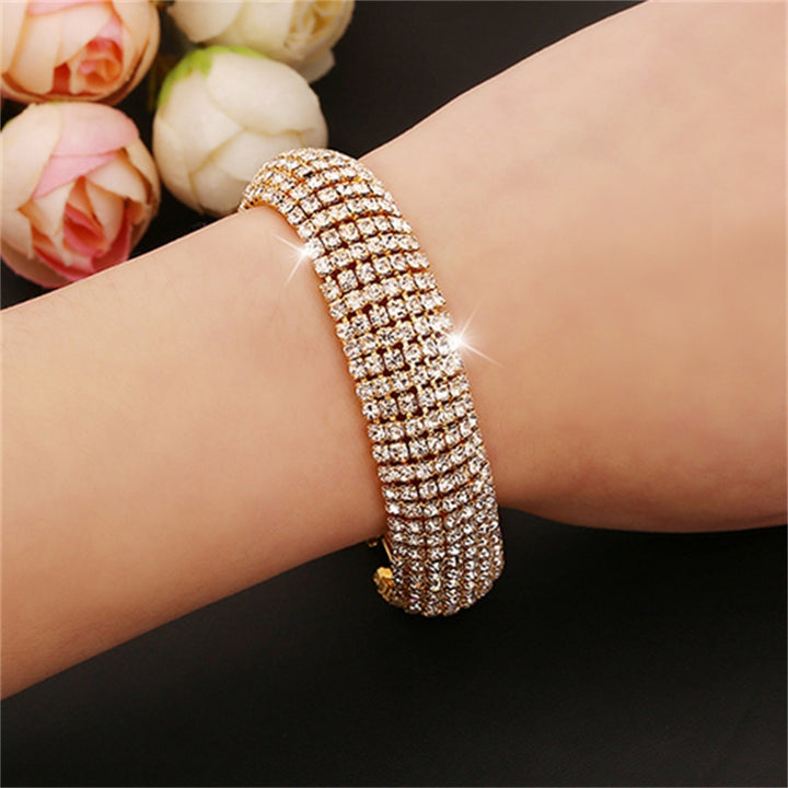 Women Roman Style Rhinestone Wide Bangle Bracelet Jewelry Gift for Wedding Party Banquet Image 6