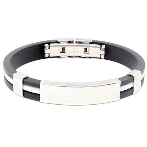 Mens Womens Cool Stainless Steel Rubber Wristband Bangle Clasp Cuff Bracelet Image 3